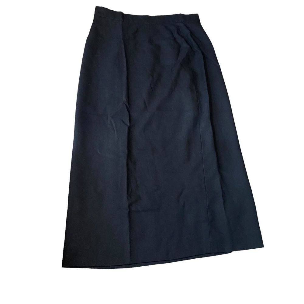 Vintage Ralph Lauren Womens Size 12 Black‎ Wool Midi Skirt High Waist Back Slit